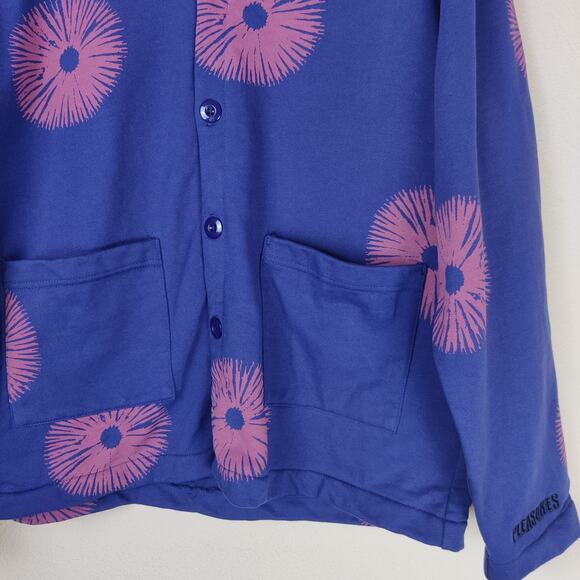 Pleasures Now Freeze Blue Cardigan Sweater Spore Print Large Streetwear Indie - Picture 3 of 13